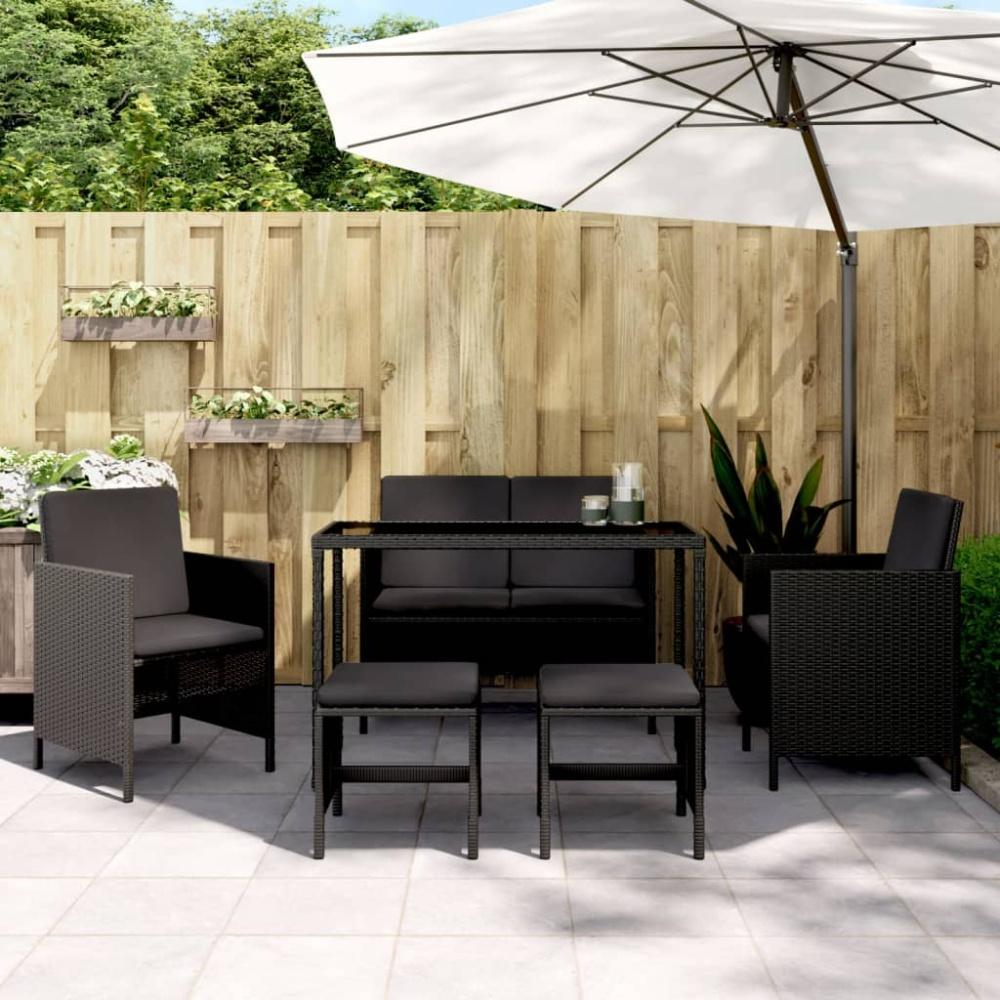 vidaXL 6-tlg. Garten-Essgruppe mit Kissen Schwarz Poly Rattan 363398 Bild 1