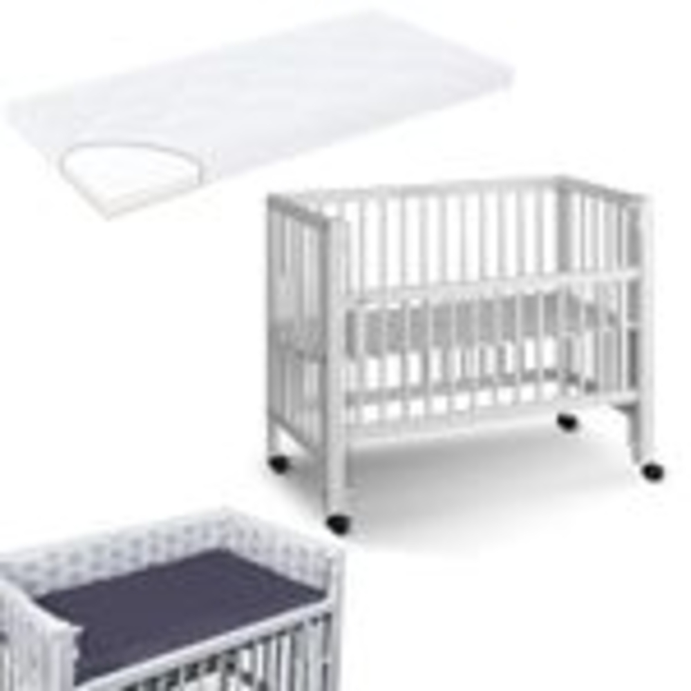 Tissi Anstellbett / Beistellbett Sophie inkl. Matratze und Nestchen Grau Lion, Buche Weiss Bild 1