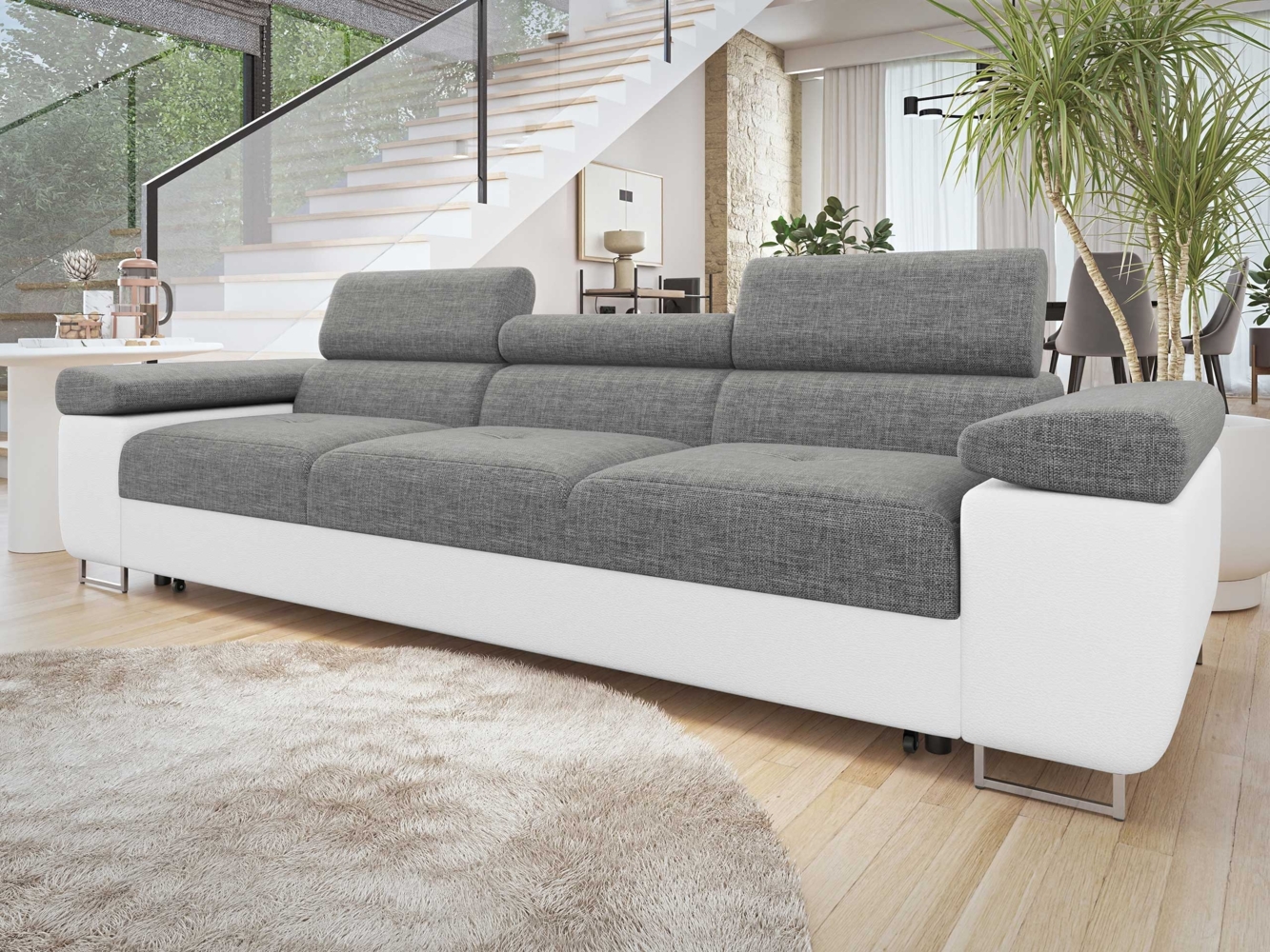 Mirjan24 'Torezio III Bis' Schlafsofa mit Einstellbare Kopfstützen, Polyester grau, 90 x 263 x 102 cm Bild 1