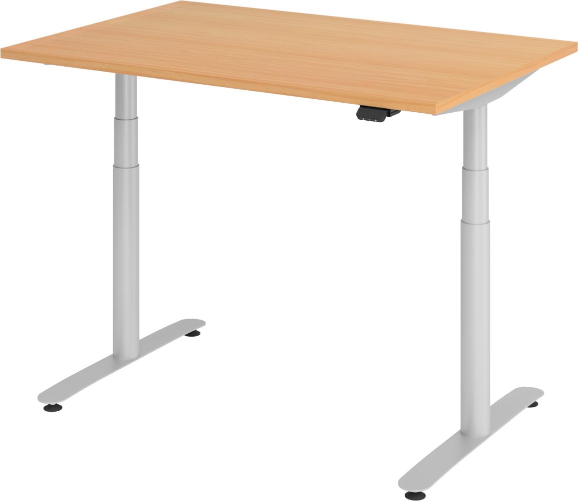 bümö® smarter Schreibtisch Serie-XDLR elektrisch höhenverstellbar mit App-Steuerung 120 x 80 cm in Buche / Silber Bild 1