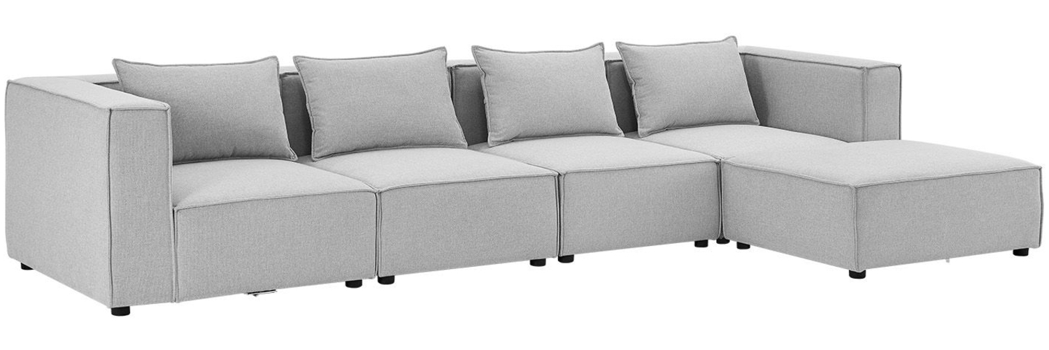 Juskys modulares Sofa Domas XL - Couch für Wohnzimmer - 4 Sitzer - Ottomane, Armlehnen & Kissen - Ecksofa Eckcouch Ecke - Wohnlandschaft Stoff Hellgrau Bild 1