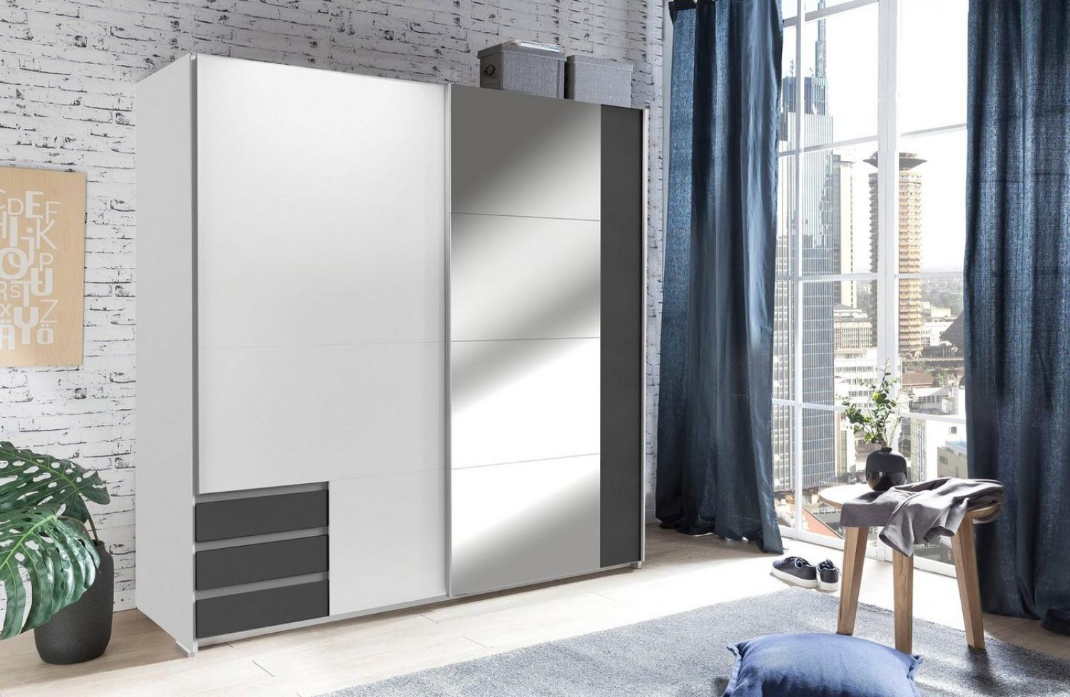 Schwebetürenschrank EMDEN, Weiß/Graphit Bild 1