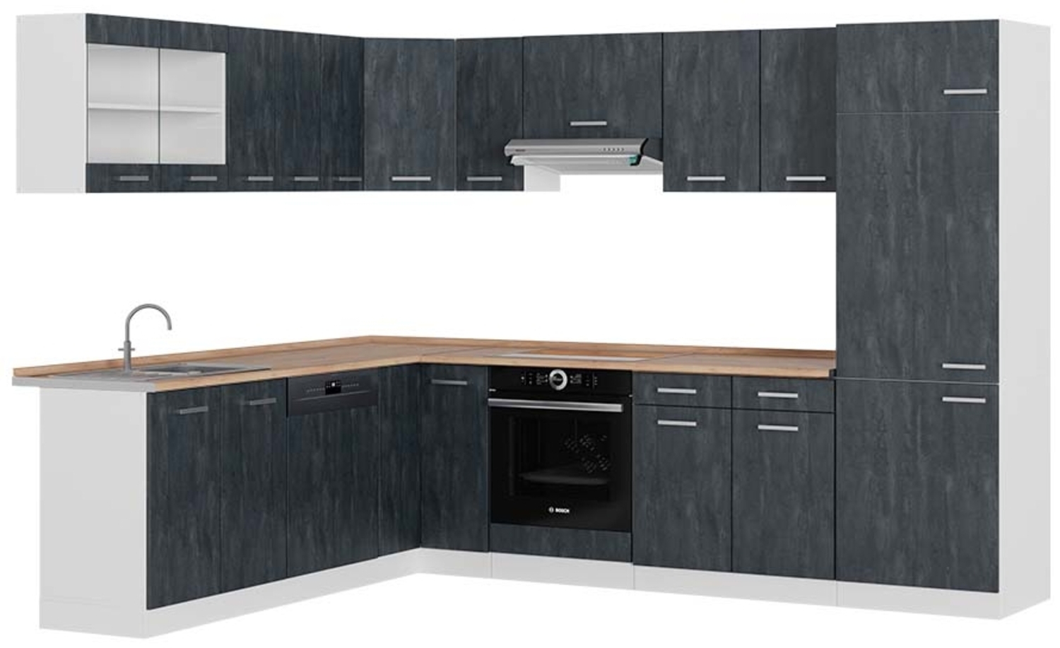 Eckküche R-Line Schwarz Beton/Weiß 287 x 60 cm AP Eiche Vicco Bild 1