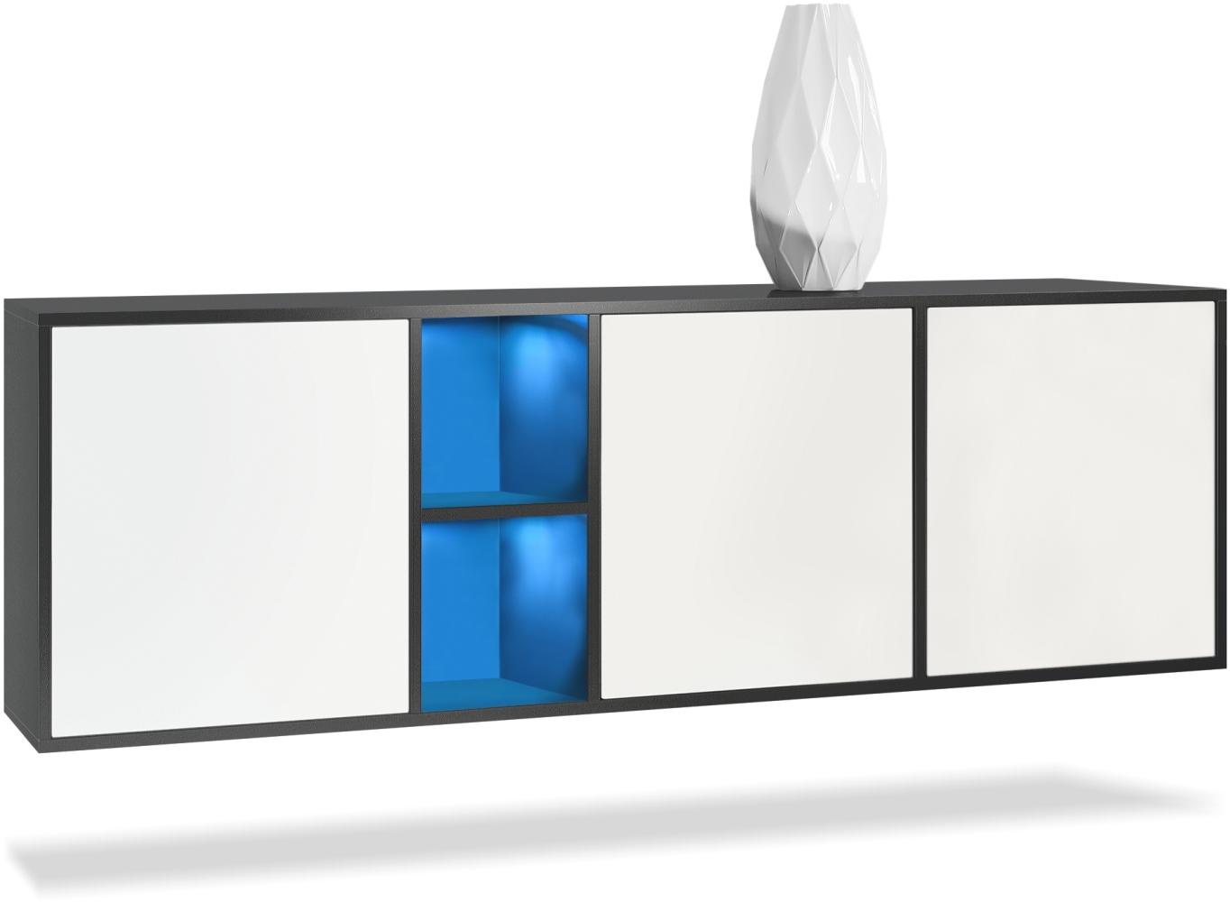 Vladon Kommode Cuba - Schwarz matt/Weiß matt - Modernes Sideboard für Ihr Wohnbereich - (BxHxT) 182 x 53 x 35 cm Bild 1