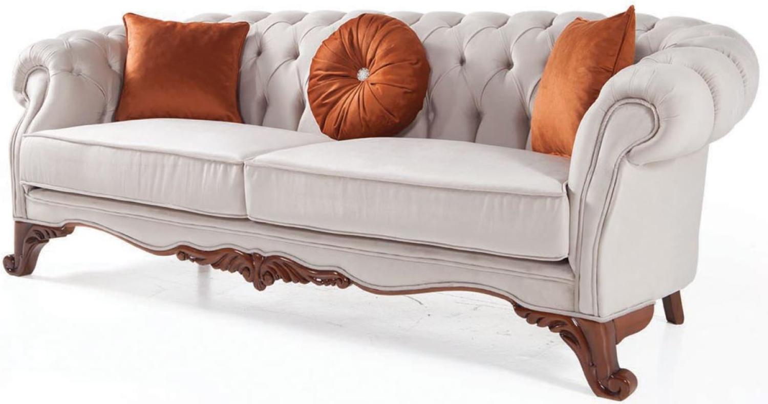 Casa Padrino Luxus Barock Wohnzimmer Sofa mit Kissen Hellgrau / Braun 240 x 102 x H. 80 cm - Barock Möbel Bild 1