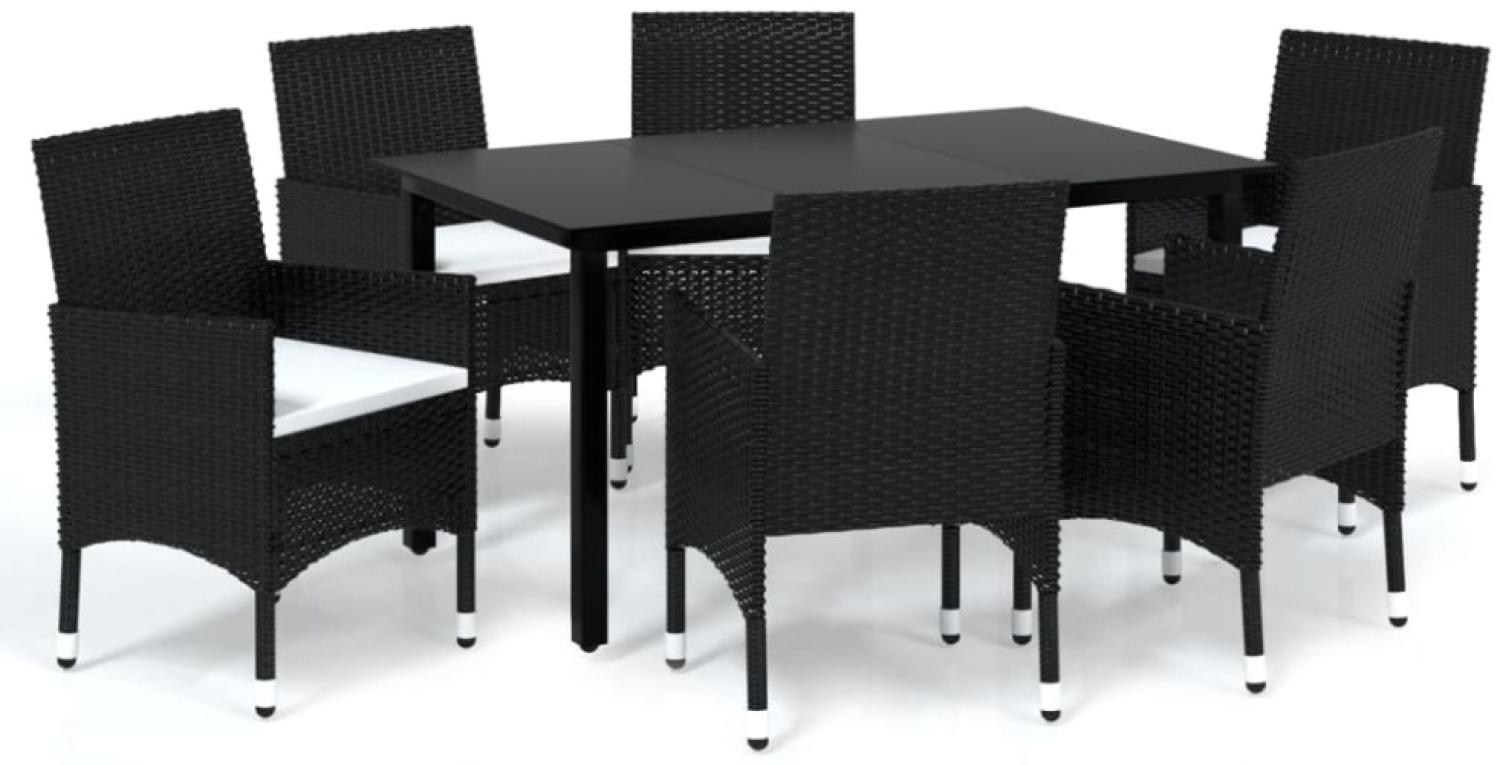 vidaXL 7-tlg. Garten-Essgruppe mit Kissen Poly Rattan Schwarz 3094976 Bild 1