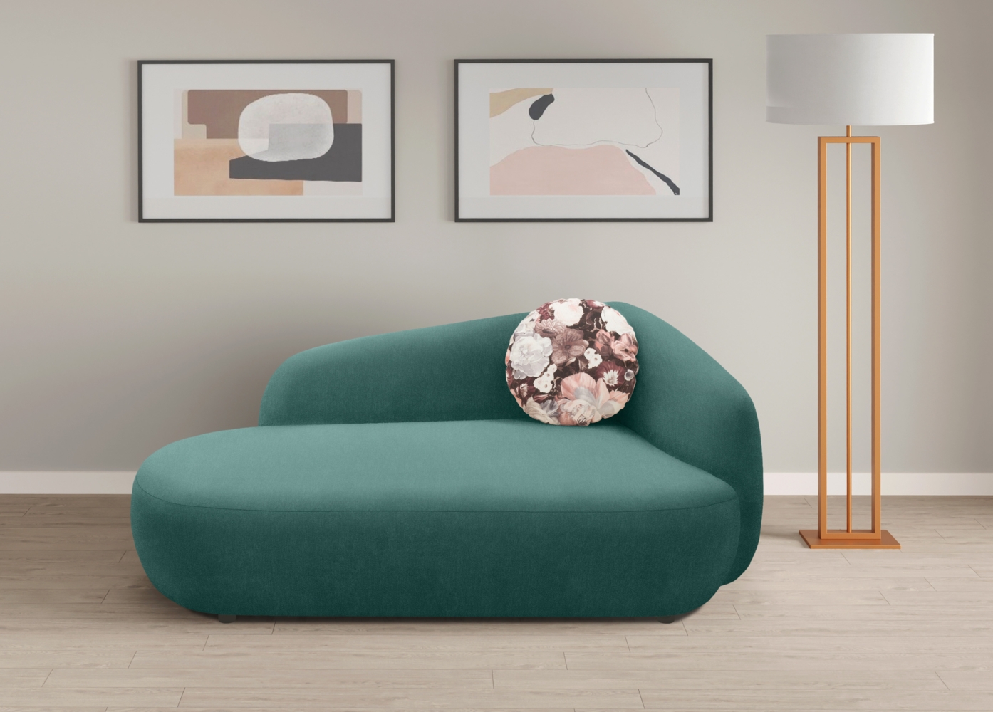 DOMO. collection Recamiere 700013, Liege mit Zierkissen, oval, Füße mit Filzgleitern, Chaiselongue, Sofa, Polstergarnitur, 183 x 105 x 75 (BxTxH), blau Bild 1