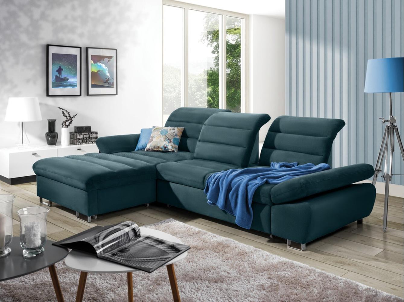 Stylefy Romola Ecksofa Strukturstoff Türkis Links Bild 1