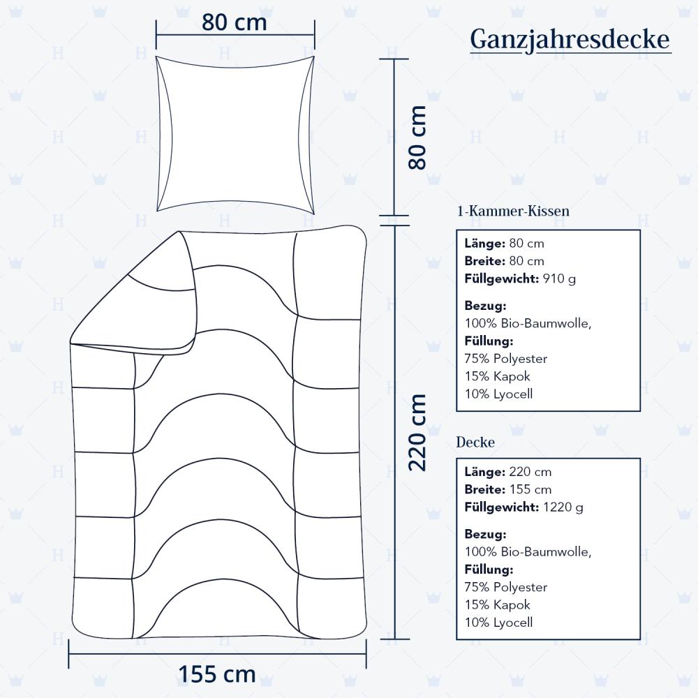 Heidelberger Bettwaren Bettdecke 155x220 cm mit Kissen 80x80 cm, Made in Germany | Ganzjahresdecke, Schlafdecke, Steppbett mit Kapok-Füllung | atmungsaktiv, hypoallergen, vegan | Serie Kanada Bild 1