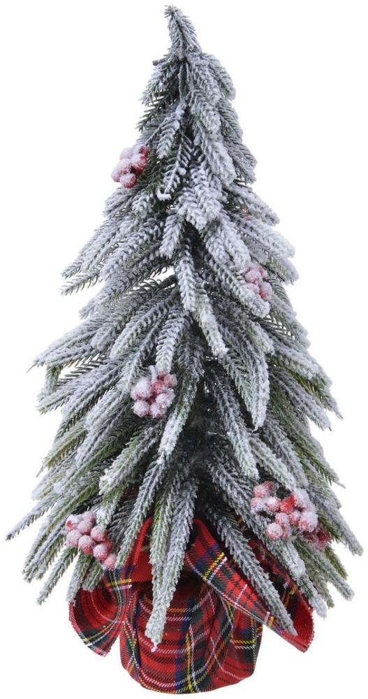 Kaemingk Künstlicher Weihnachtsbaum, Tannenbaum künstlich mit Beeren im Stoffsack 20cm Grün / Weiß / Rot Bild 1