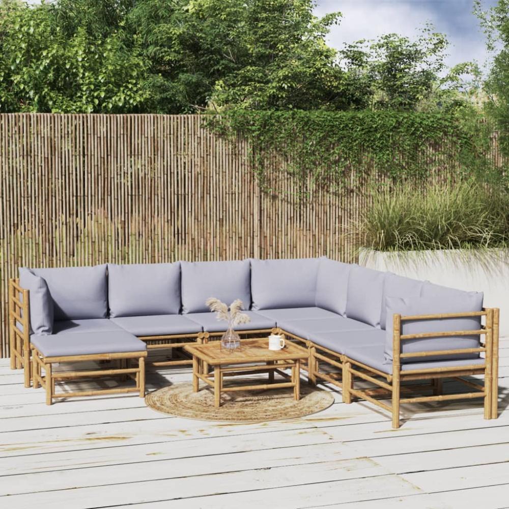 vidaXL 9-tlg. Garten-Lounge-Set mit Kissen Hellgrau Bambus 3155100 Bild 1