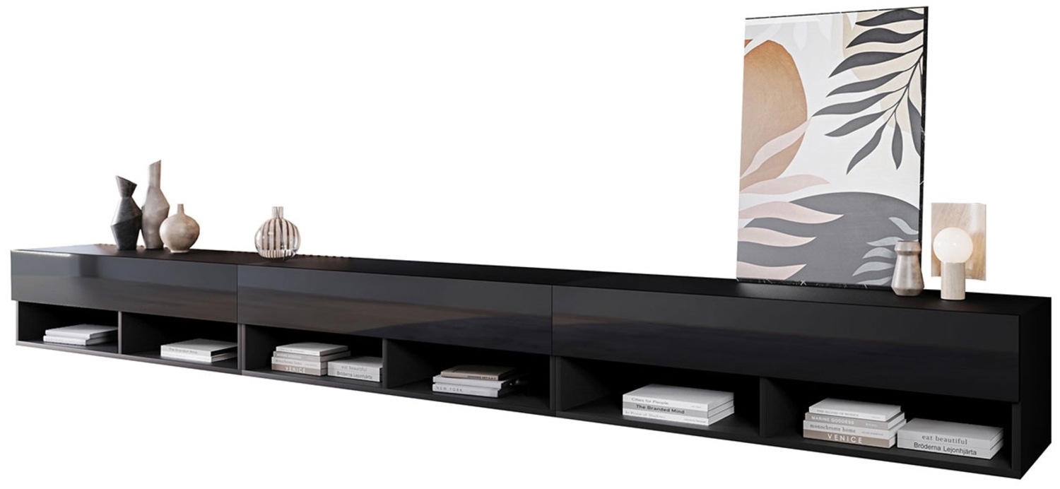 TV-Lowboard A300 (Farbe: Schwarz / Schwarz Hochglanz, mit weißer LED Beleuchtung) Bild 1