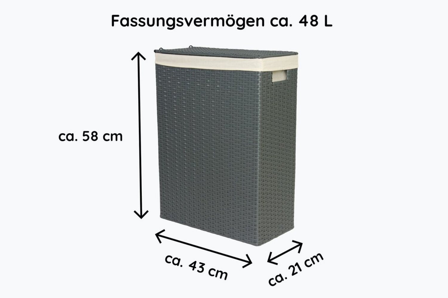 Lycce Wäschekorb Nischen-wäschekorb grau aus Kunststoff-Geflecht Nischenkorb, mit Klappdeckel und waschbarem Stoffeinsatz Bild 1