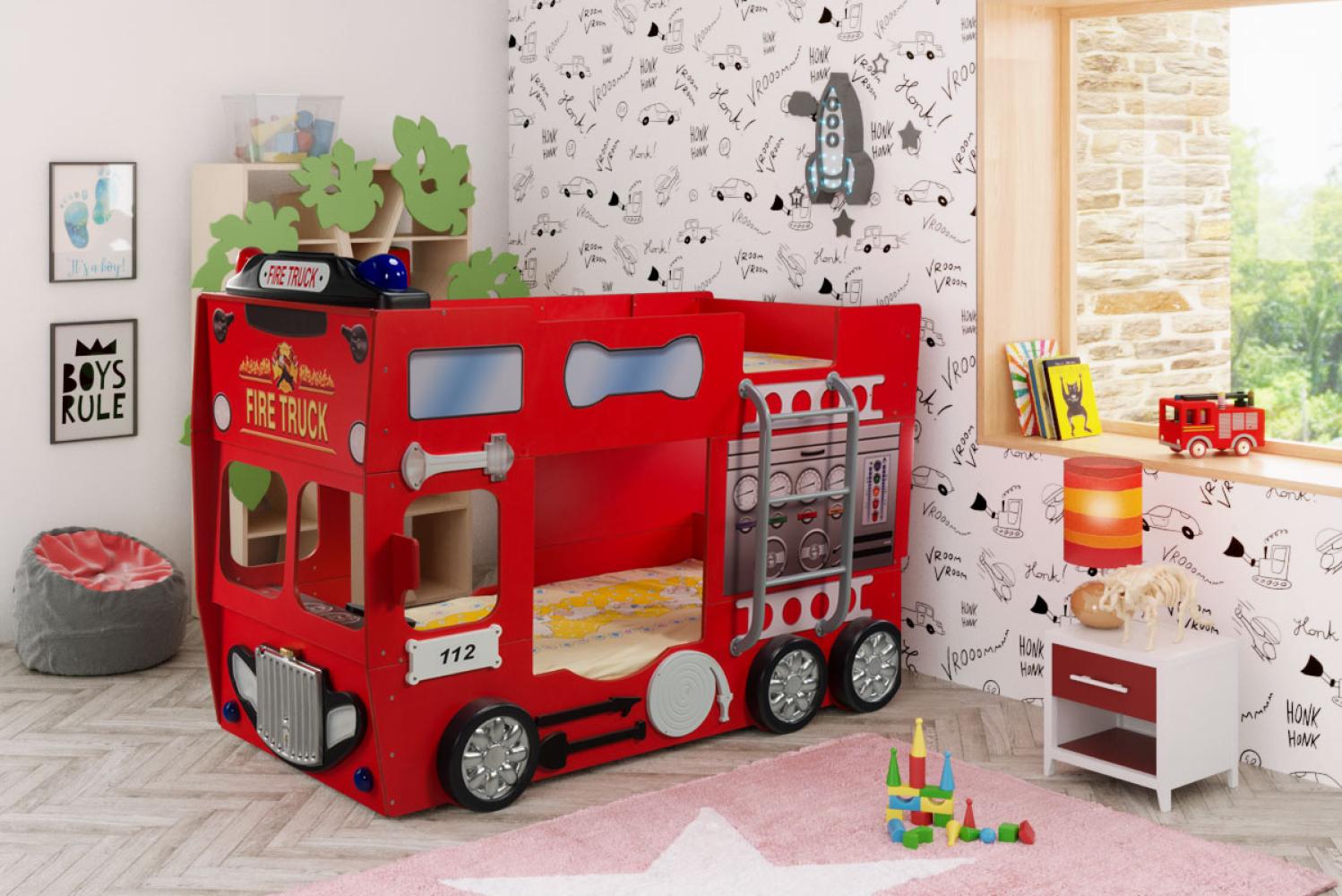 Kinderbett „Fire Truck Double“ 205x114,5 cm inkl. Matraze und Lattenrost Kids Jugenbett Modernes Design Bild 1