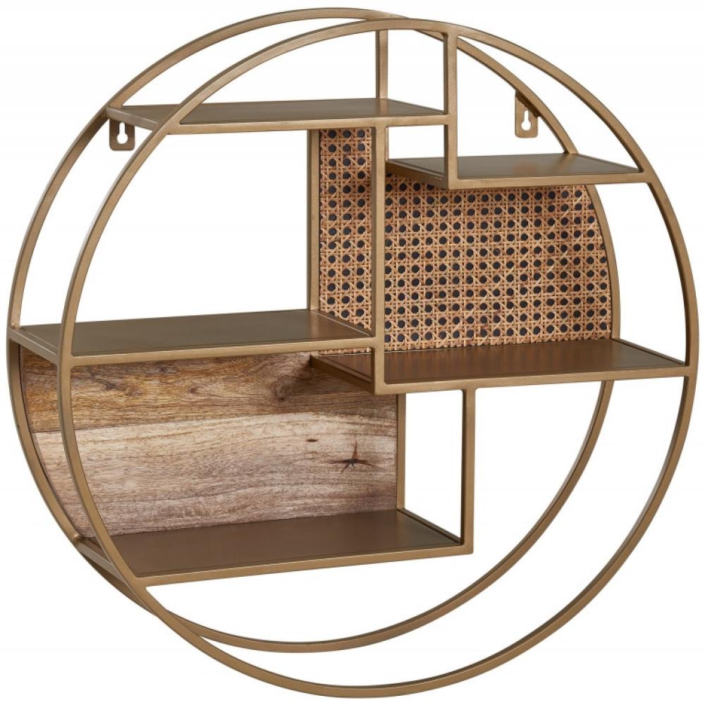 Kadima Design Wandregal, Industrial-Stil, Rattan/Metall/Massivholz, 5 Ablageflächen, Handgefertigt. 62x62x17 cm Bild 1