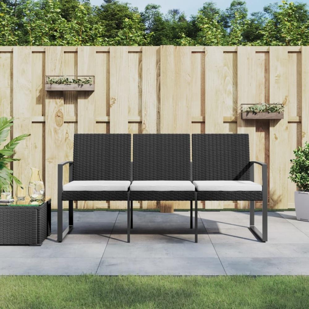 vidaXL Gartenbank 3-Sitzer mit Kissen Schwarz PP-Rattan 360212 Bild 1