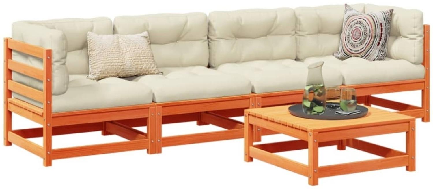 vidaXL 5-tlg. Garten-Sofagarnitur mit Kissen Wachsbraun Kiefernholz 3299276 Bild 1