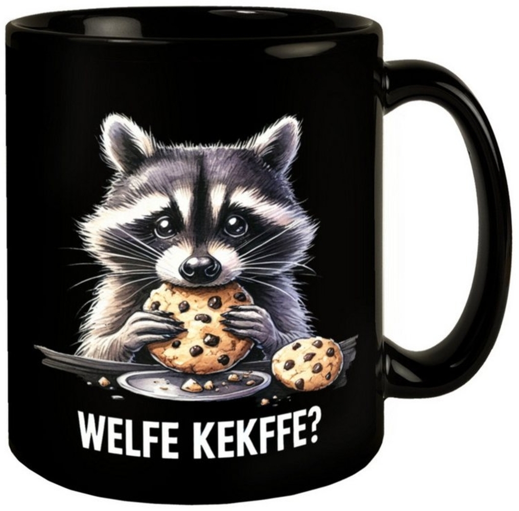 speecheese Tasse Verfressener Waschbär mit Keksen Tasse in Schwarz Spruch Welfe Bild 1