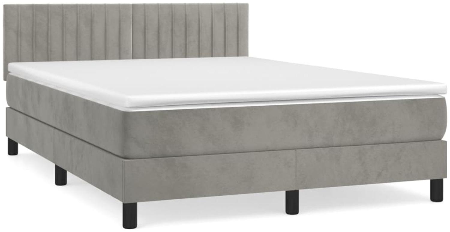 vidaXL Boxspringbett mit Matratze und Matratzenauflage, Samt hellgrau, 140x200 cm Bild 1