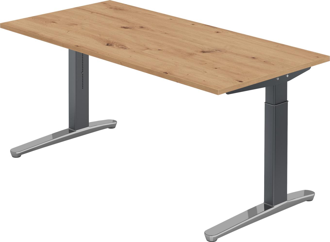 bümö® Design Schreibtisch XB-Serie höhenverstellbar, Tischplatte 160 x 80 cm in Asteiche, Gestell in graphit/alu poliert Bild 1