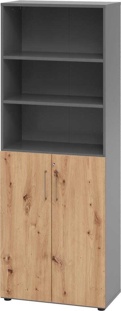 bümö® smart Aktenschrank Kombi abschließbar für 6 Ordnerhöhen in Graphit/Asteiche Bild 1