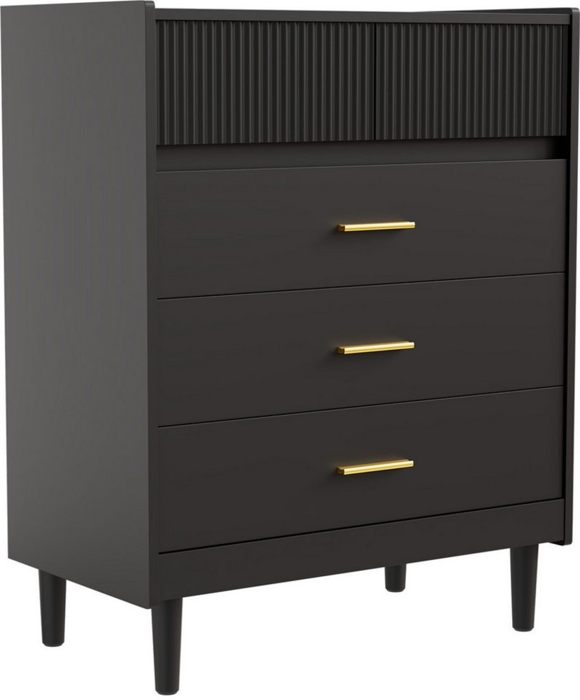 HOMAVO Kommode DG2 mit 5 Schubladen, mit Beinen, 74x90 cm, FSC®, 15 cm Holzfüße, Wellenfront Bild 1