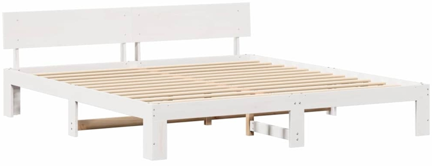 vidaXL Bettrahmen mit Kopfteil Weiß 200 x 200 cm Massives Kiefernholz 872639 Bild 1