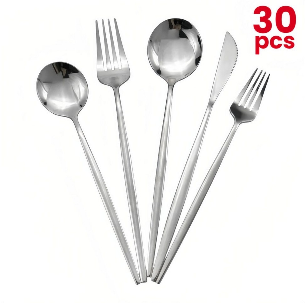 YNOFIT Besteck-Set 30-tlg Edelstahl-Besteck für 6 Personen für eine elegante Mahlzeit, 6 Personen, Spülmaschinenfest, Messer, Gabeln, Löffel, Teelöffel, Salatgabeln Bild 1