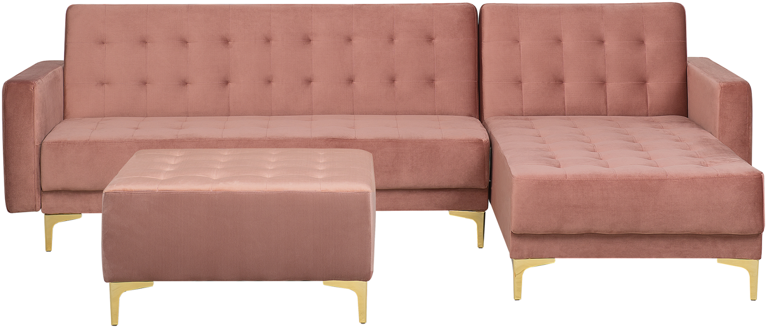 Schlafsofa Samtstoff rosa linksseitig mit Ottomane ABERDEEN Bild 1