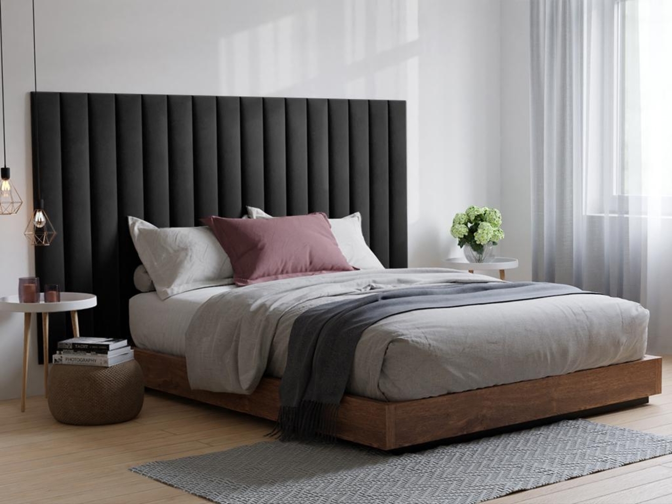 Vente-unique - Wandpaneel Bettkopfteil - Samt - 220 cm - Grau - GONDA von Pascal Morabito Bild 1
