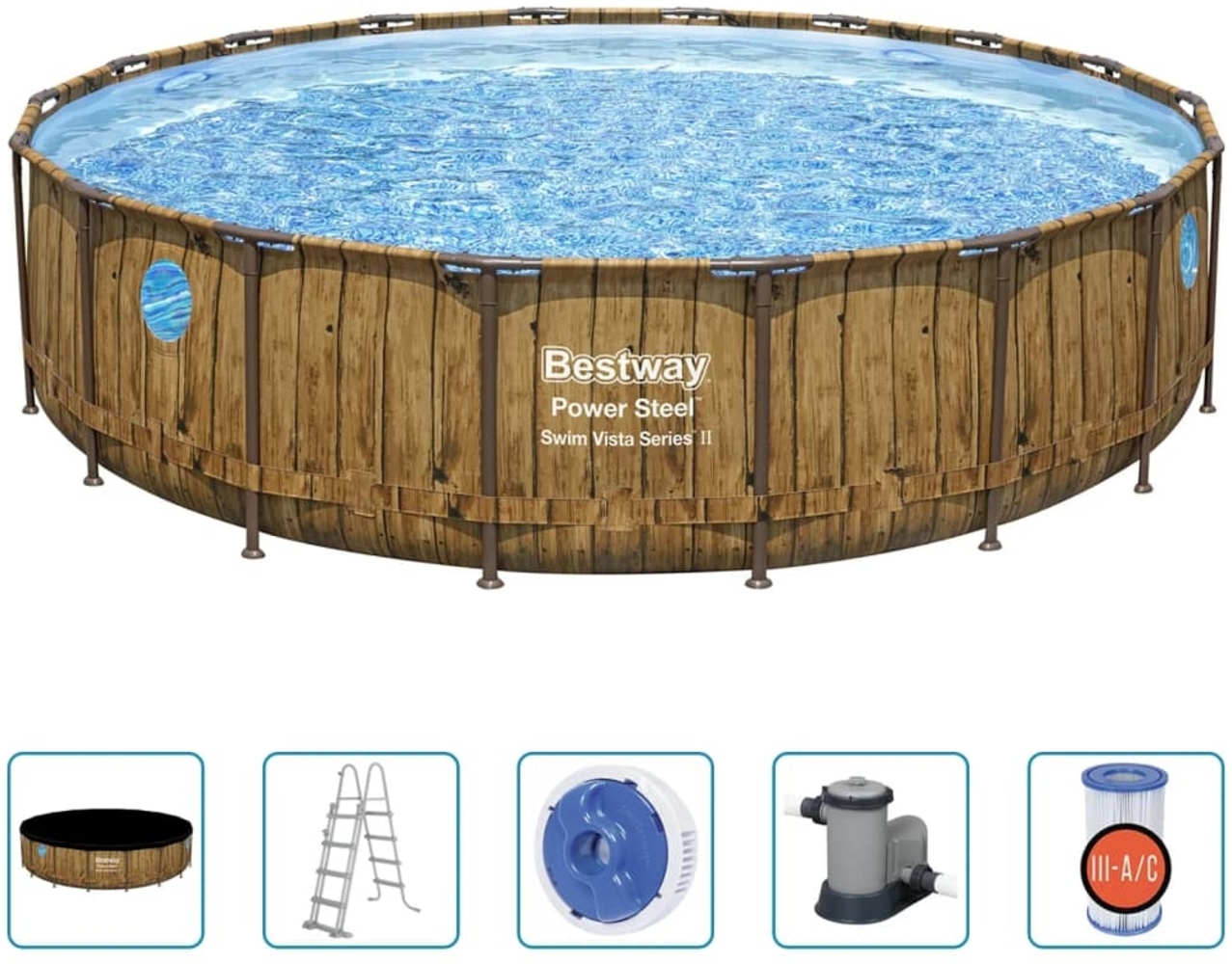 Bestway Power Steel Swimming Pool , Holz, 549x122 cm Bild 1