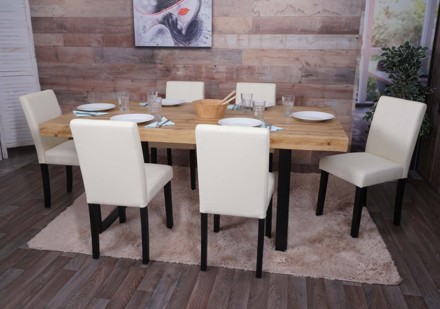 6er-Set Esszimmerstuhl HWC-O65d, Küchenstuhl Polsterstuhl Lehnstuhl, Kunstleder ~ weiß Bild 1