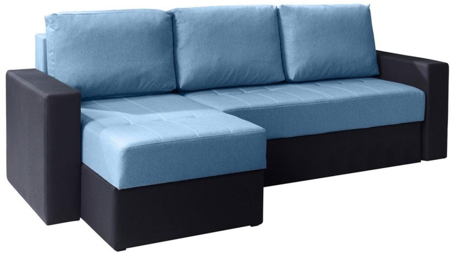 Ecksofa Schlafsofa LABRI Schwarz/ Hellblau Ottomane Links Bild 1