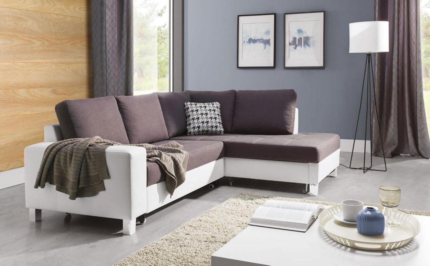 Ecksofa Schlafsofa PABLO Weiss / Braun Ottomane Rechts Bild 1