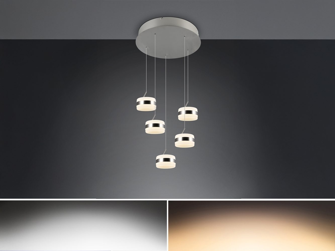 Cluster LED Pendelleuchte DIOS höhenverstellbar 5-flammig, Silber Ø 45cm Bild 1