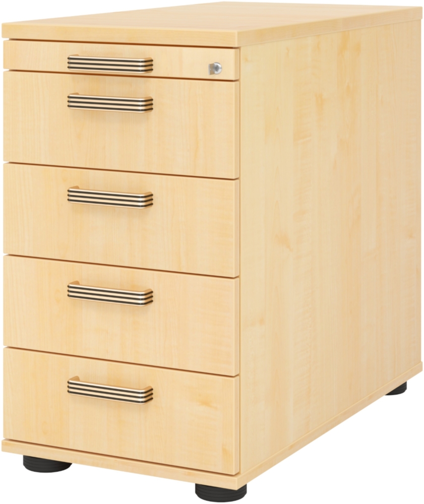 bümö Schreibtisch Schrank abschließbar, Schubladenschrank Holz in Ahorn, Container mit Schubladen - Schubladen Schrank Büro, Schreibtisch Container od. Schreibtisch Kommode mit Streifengriffe, SC50-3-3-SG Bild 1
