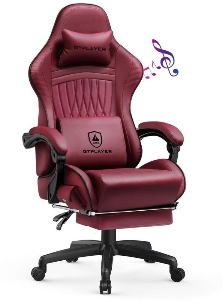 GTPLAYER Gaming-Stuhl ergonomischer Bürostuhl mit HIFI Stereo Lautsprecher, Mit Fußstütze und Verbindungsrmlehne höhenverstellbar Kopfstütze Bild 1