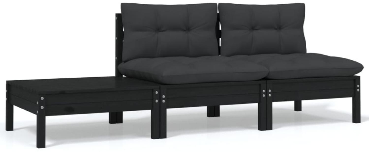 vidaXL 3-tlg. Garten-Lounge-Set mit Kissen Schwarz Kiefer Massivholz 806686 Bild 1