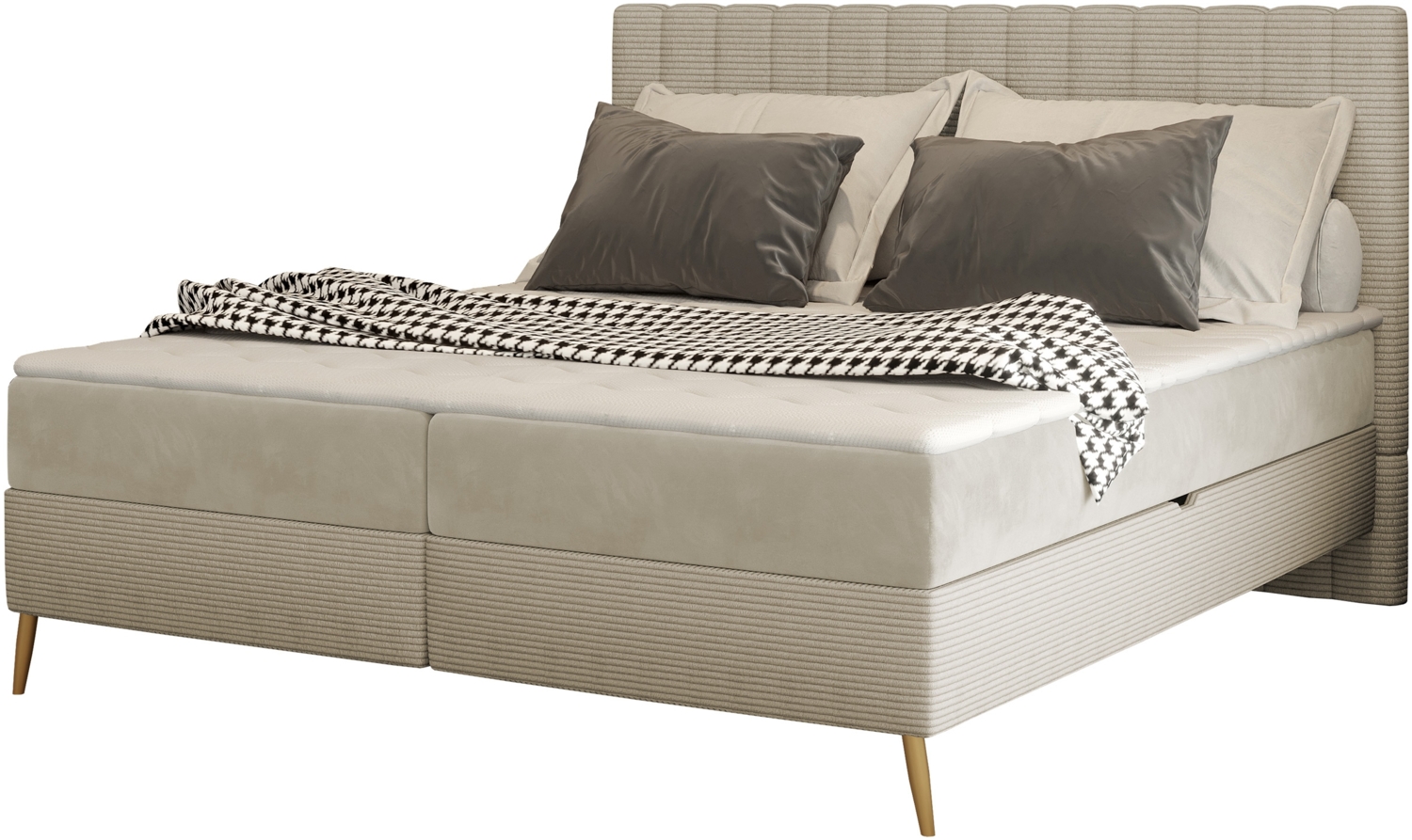 Boxspringbett Cersen Cord beige 160x200 cm Bild 1