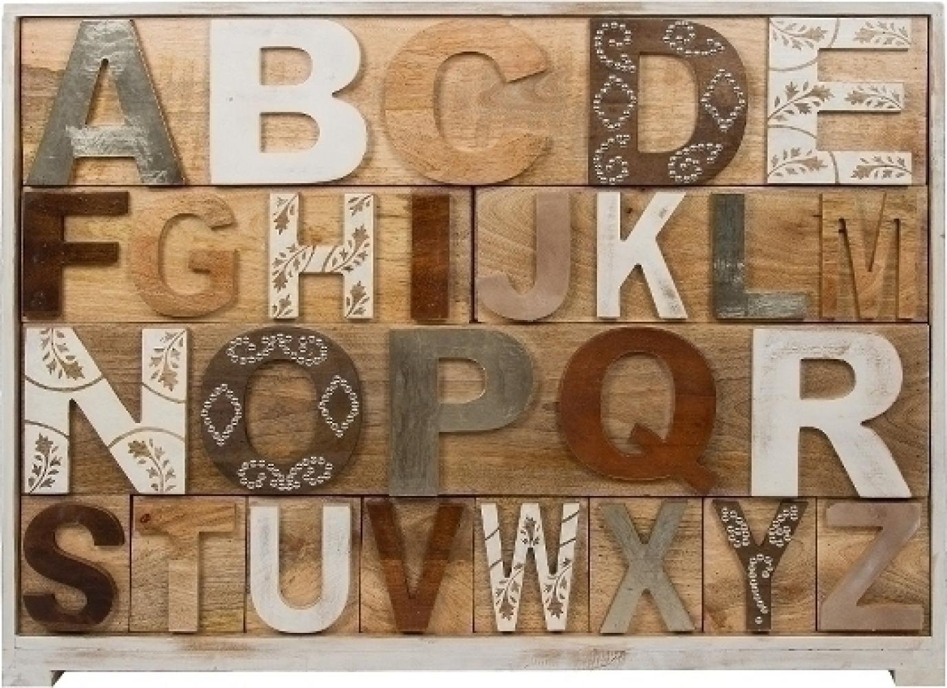 Kommode Alphabet 115 x 40 x 90 cm Tannen-Holz Weiß/Natur mit 12 Schubladen Bild 1