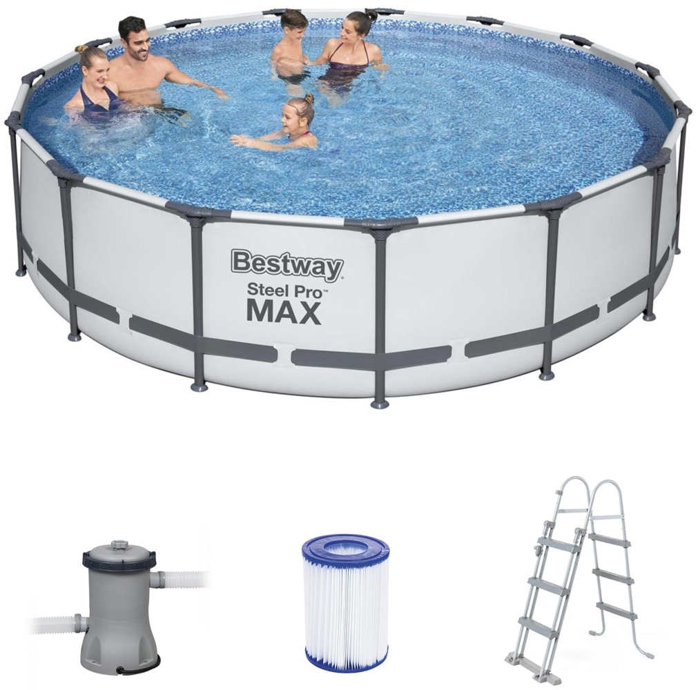 BESTWAY Steel Pro Max Pool Swimmingpool Filterpumpe Leiter Cover Rund Ø 457 x 107 cm Bild 1