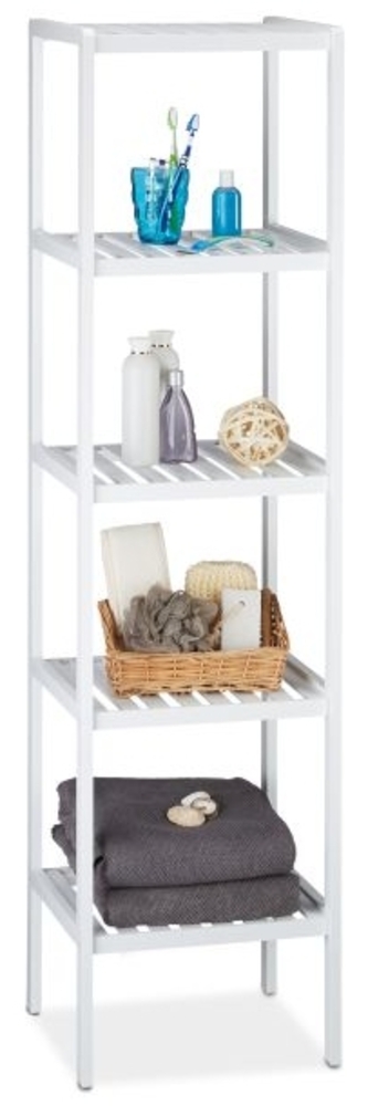 Relaxdays Badregal mit 5 Ablagen, 2 Stück, Bambus weiß, 34,5 x 33 x 139,5 cm Bild 1