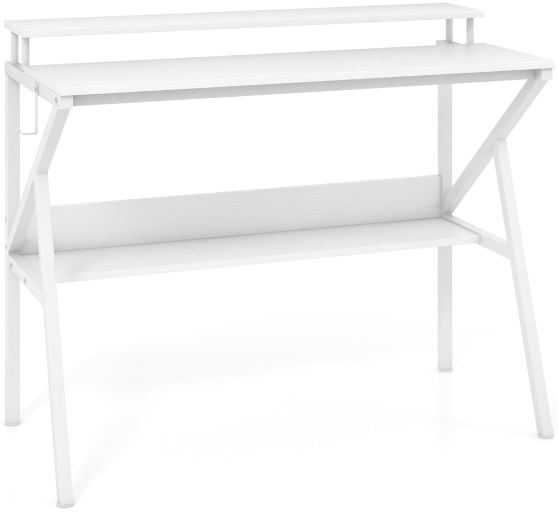 Schreibtisch mit Monitorständer 100 x 50 cm Kleiner Computertisch PC-Tisch mit Regal Weiß Bild 1