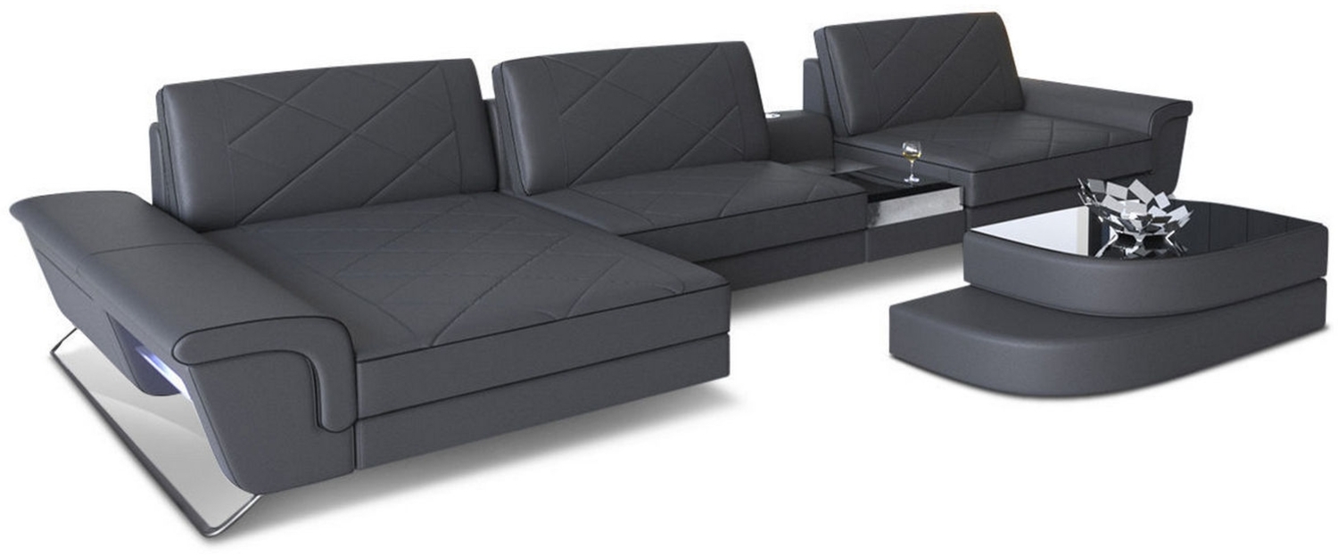 Sofa Dreams 'Bari L' Ecksofa, Schwarz / Grau, Echtleder, 89 x 197 x 369 cm, Links Bild 1