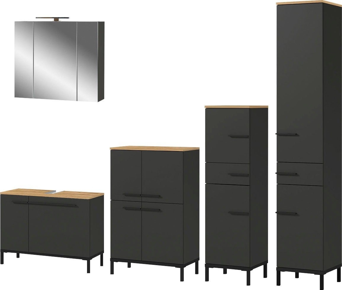 GERMANIA Badmöbel-Set Yonkers, Set bestehend aus Waschbeckenunterschrank, Spiegelschrank, Hochschrank Bild 1