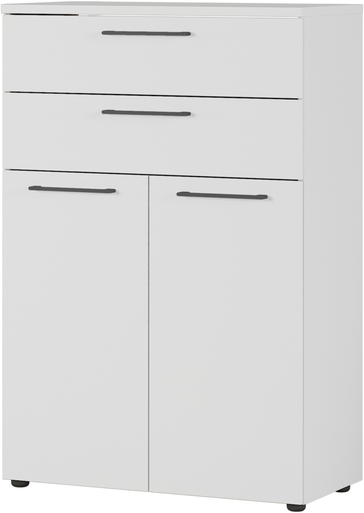 bümö Andratx Mehrzweckschrank 80cm breit, Büroschrank mit 2 Schubladen, Aktenschrank klein, Schrank mit Regal, Kommode in grau aus Holz, Sideboard mit Metallgriffen, AXAS2OH2S-69 Bild 1