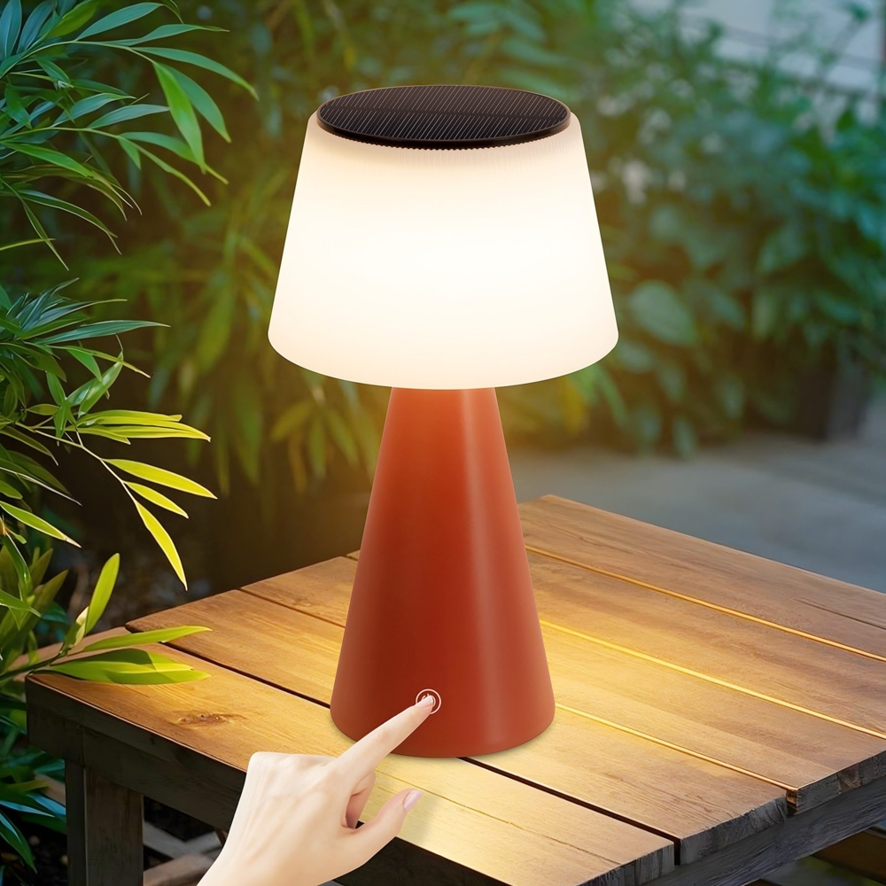 ZMH Solar-Tischlampe mit wiederaufladbarem Akku – kabellose LED-Nachttischlampe, 3600 mAh wiederaufladbar, Touch-Dimmer, rote Lampe mit USB-Akku, Tischlampe und Outdoor Bild 1