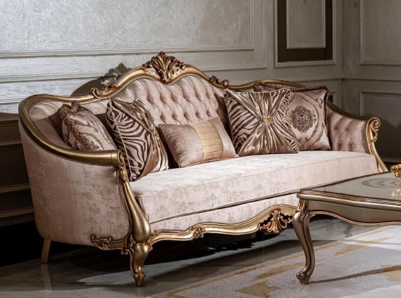 Casa Padrino Luxus Barock Sofa Rosa / Gold - Handgefertigtes Wohnzimmer Sofa mit dekorativen Kissen - Wohnzimmer Möbel - Barock Möbel Bild 1