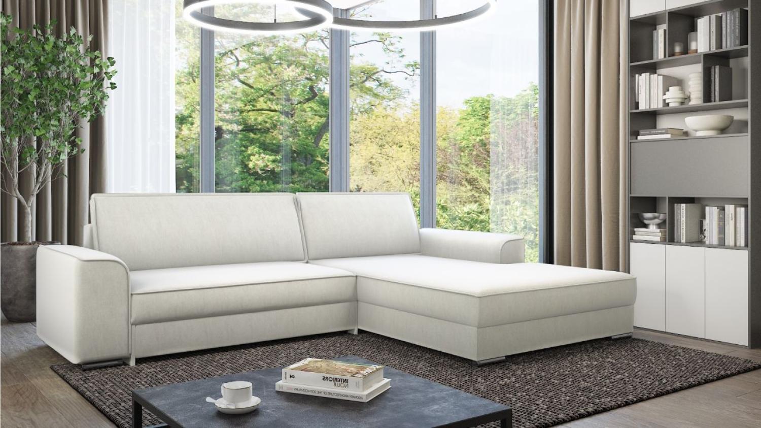 Ecksofa mit Schlaffunktion SANTIAGO Stoff Gusto Creme Ottomane Rechts Bild 1