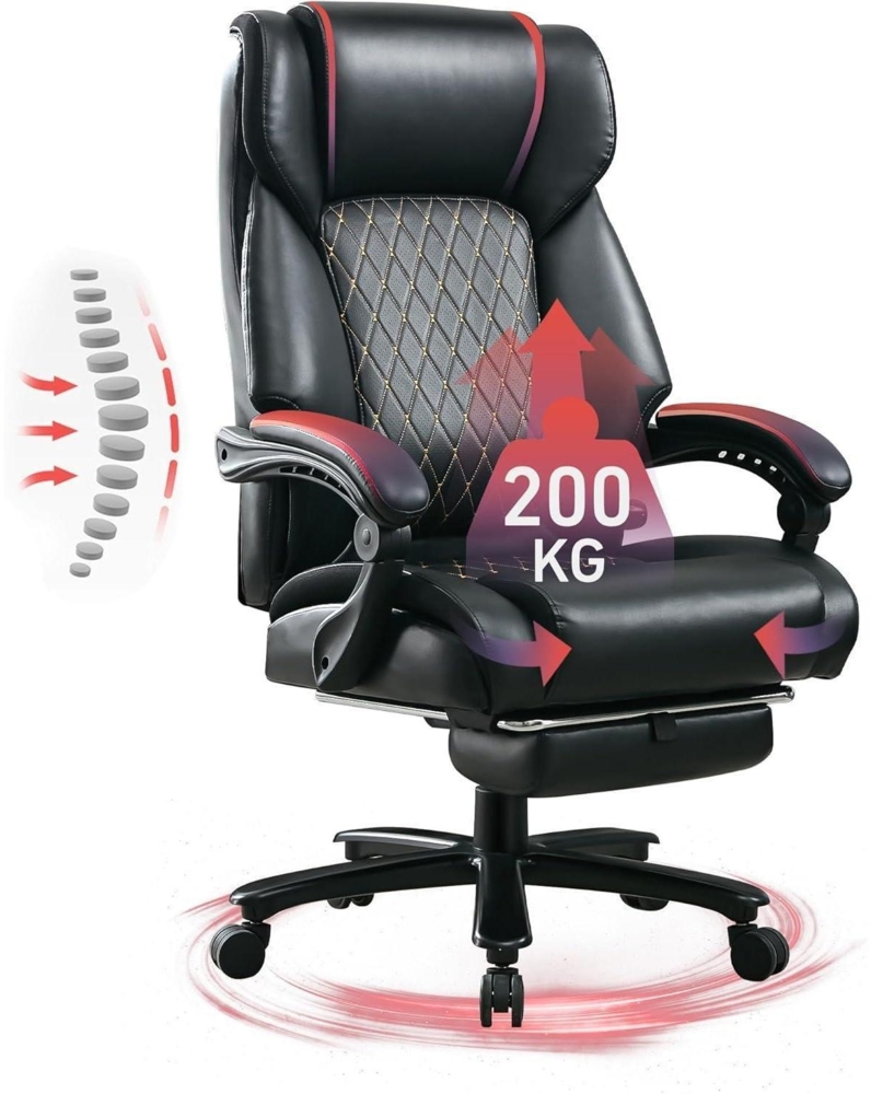 Ergonomischer Bürostuhl 200KG Lendenstütze hohe Rückenlehne Schwarz Bild 1